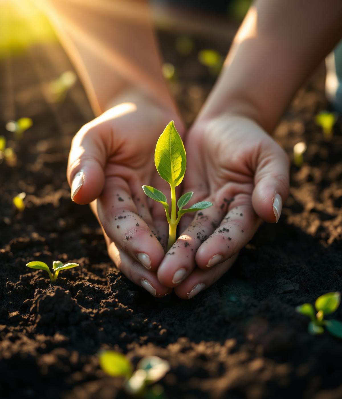 Close-up of vibrant green plant sprout growing in healthy rich soil